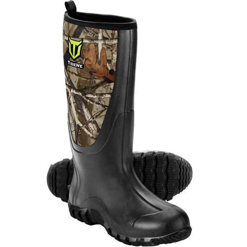 TIDEWE Rubber Boots for Men Multi-Season, Waterproof Rain Boots with Steel Shank, 6mm Neoprene Sturdy Rubber Outdoor Hunting Boots Size 12 (Next Camo G2)