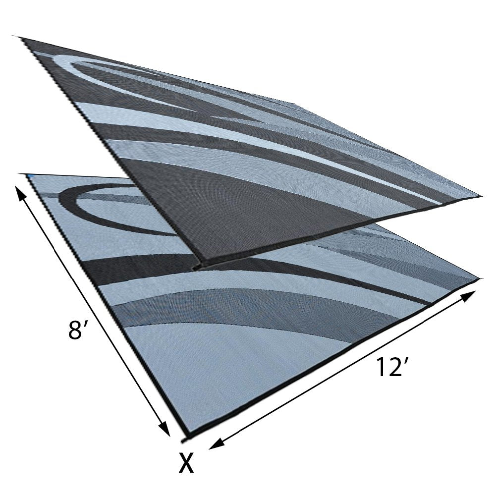 Stylish Camping Ga1 Reversible Graphic Patio Mat-8 X 12, Black/Silver