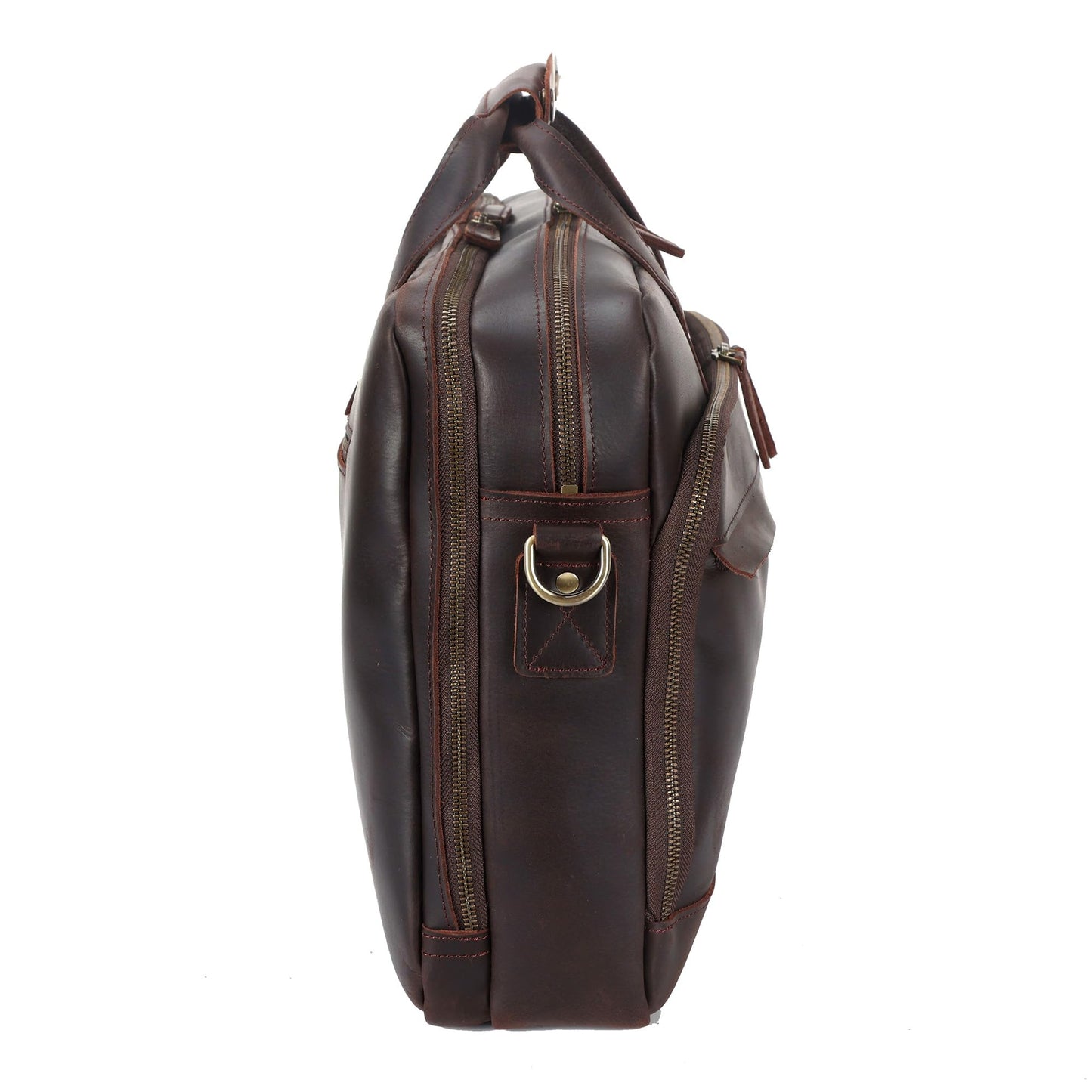 18" Full Grain Leather Briefcase, Premium Vintage Business Laptop Bag, Spacious Executive Work Bag for Office & Travel