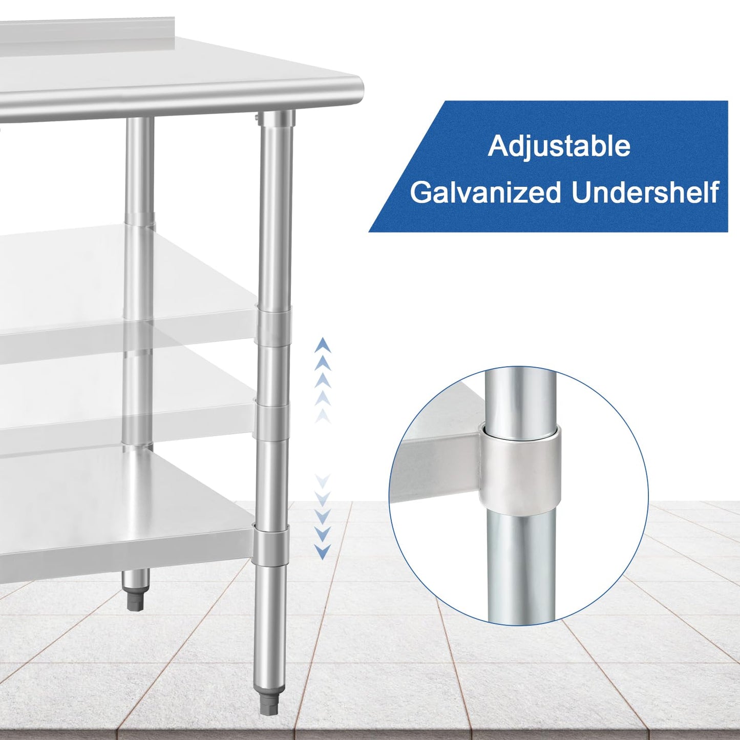 HARDURA Stainless Steel Prep & Work Table 30 x 48 Inches NSF Heavy Duty Commercial with Undershelf and Backsplash, Galvanized Legs for Commercial Food Prep