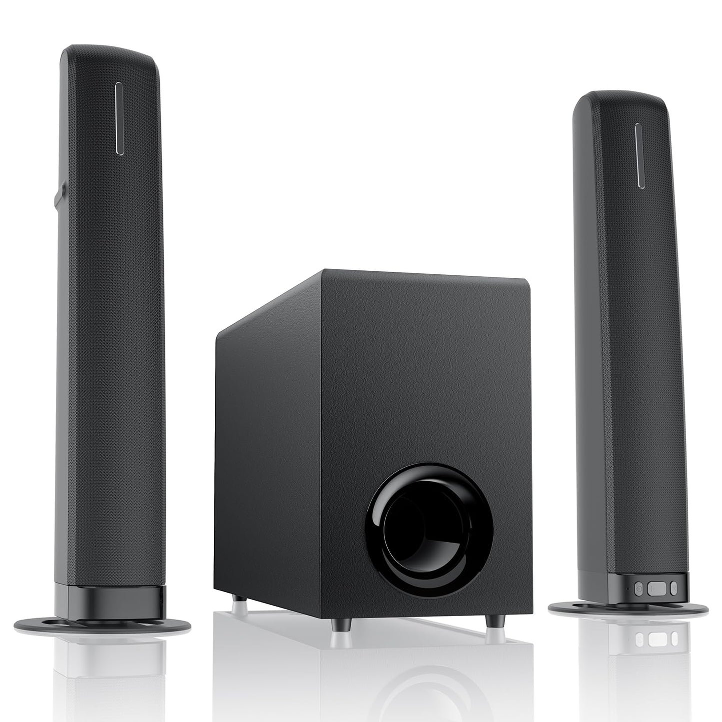 Assistrust Sound Bar with Subwoofer, 110W Sound Bar for Smart TV with Adjustable Deep Bass & Volume Boost & 3 EQ Modes, Bluetooth/ARC/Opt/AUX, Detachable Soundbar for TV/PC/Gaming/Projector