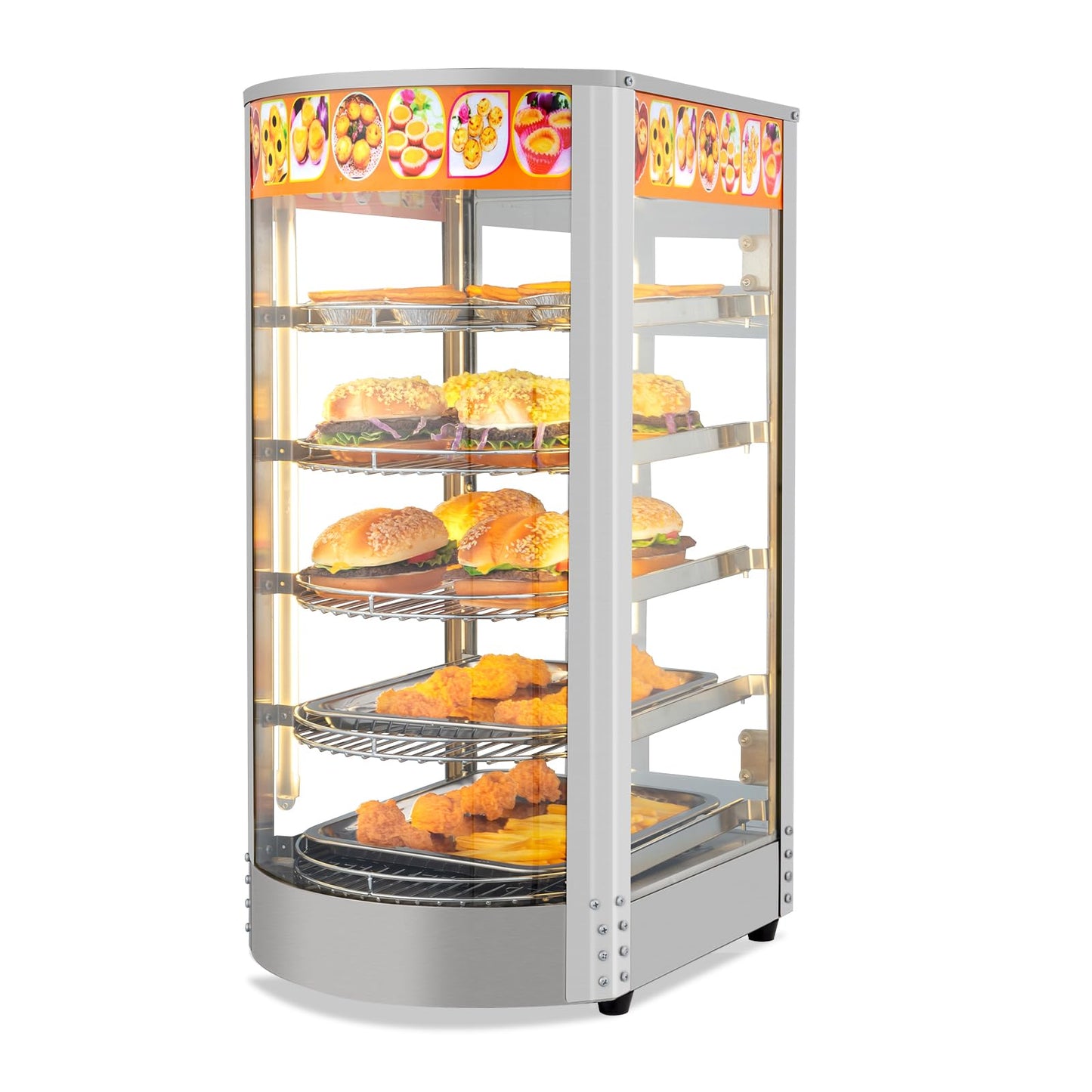 ROVSUN 5-Tier Commercial Food Warmer Pizza Warmer Countertop, Food Warmer Display with LED Lighting Removable Shelves Glass Door, Pretzel Warmer for Buffet Restaurant Cafe, 110V 800W