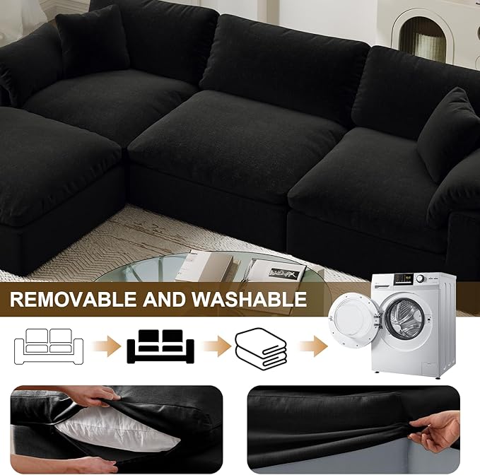 Forest aesthetics Modular Sectional Sofa Cloud Couch,78.6" Down Filled Comfy Cloud Modern Sofa,2 Seater with Black Linen Couch Cushion Covers Removable Furniture for Living Room