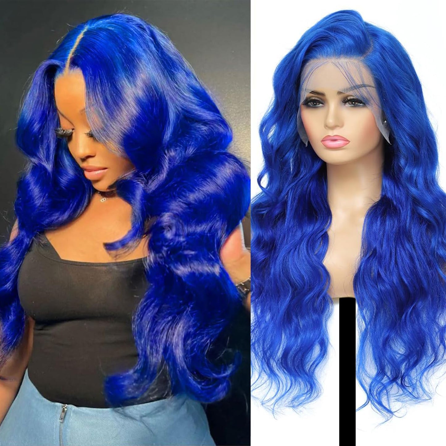 Shciyair 20 Inch Blue Human Hair Wig 200 Density Body Wave 13x4 HD Lace Front Wigs Human Hair Pre Plucked Blue Color Lace Front