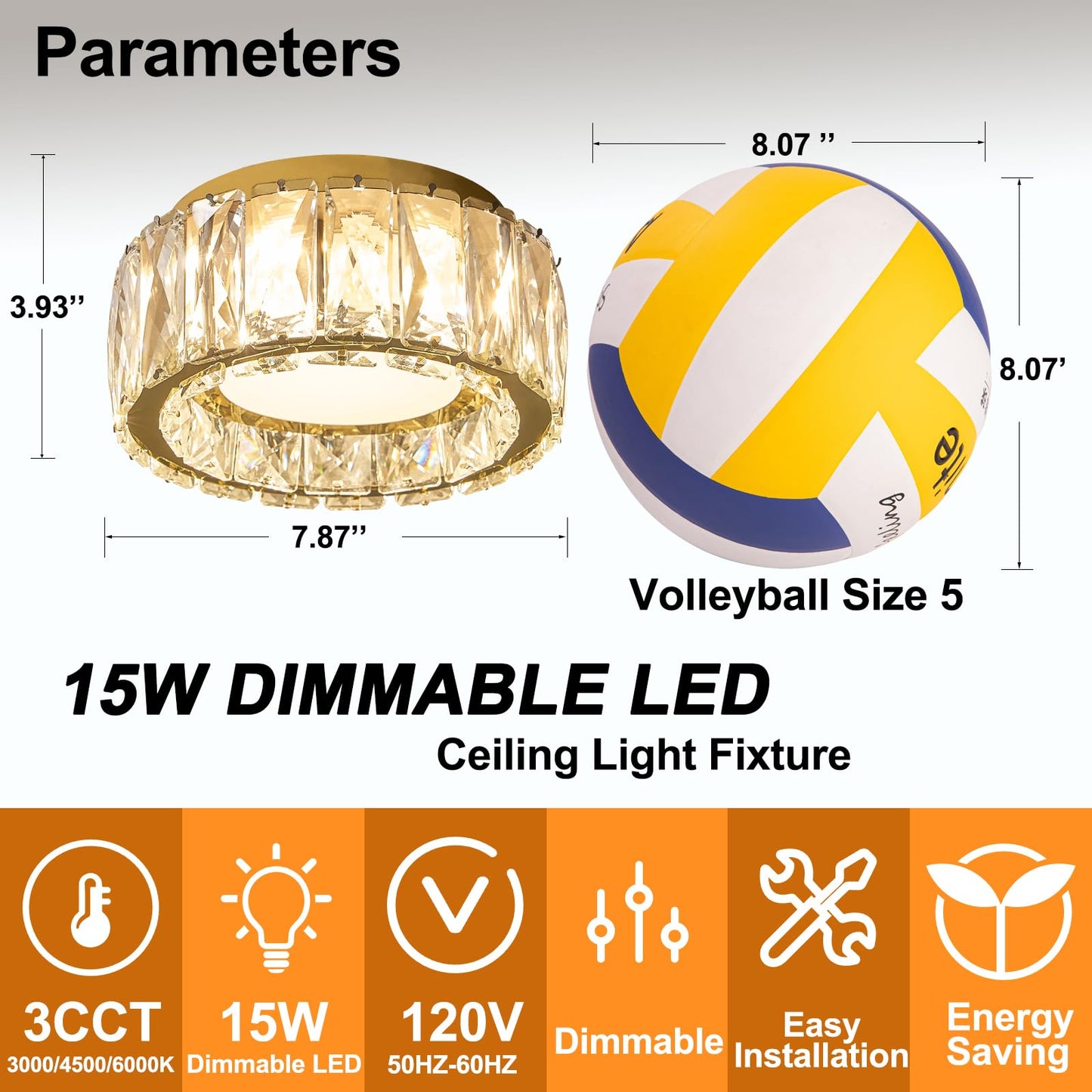 Suenigle Modern Dimmable LED Luxury Crystal Gold Flush Mount Ceiling Light Fixture,7.87 Inch 15W,3CCT,mini Round Close to Ceiling Chandelier for Hallway,Kitchen,Laundry Room,Entryway