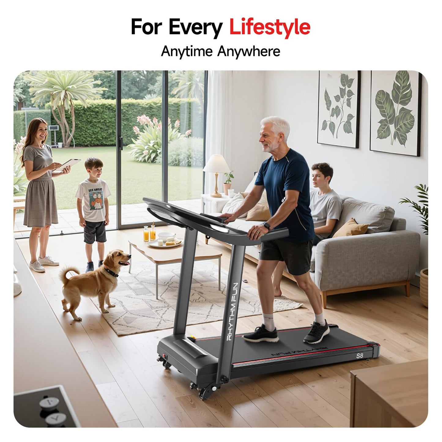 RHYTHM FUN 8.0 MPH Treadmills for Home, Running Walking Pad Treadmill with Incline up to 8%, Foldable Treadmill with Handle Bar, Low Noise Walking Pad for 300 lbs