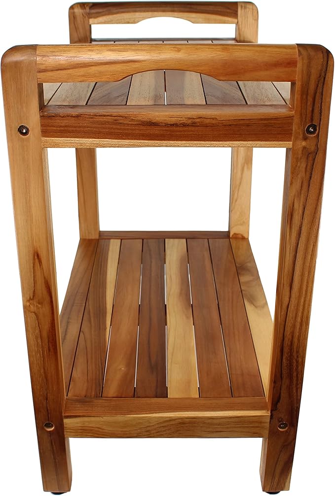 EcoDecors Eleganto 22" H Seat / 24" H Total Extended Height Teak Shower Bench | Supports up to 250 lbs, Safe and Stable Seating | Waterproof Wood Stool for Bathroom | Built-in Shelf