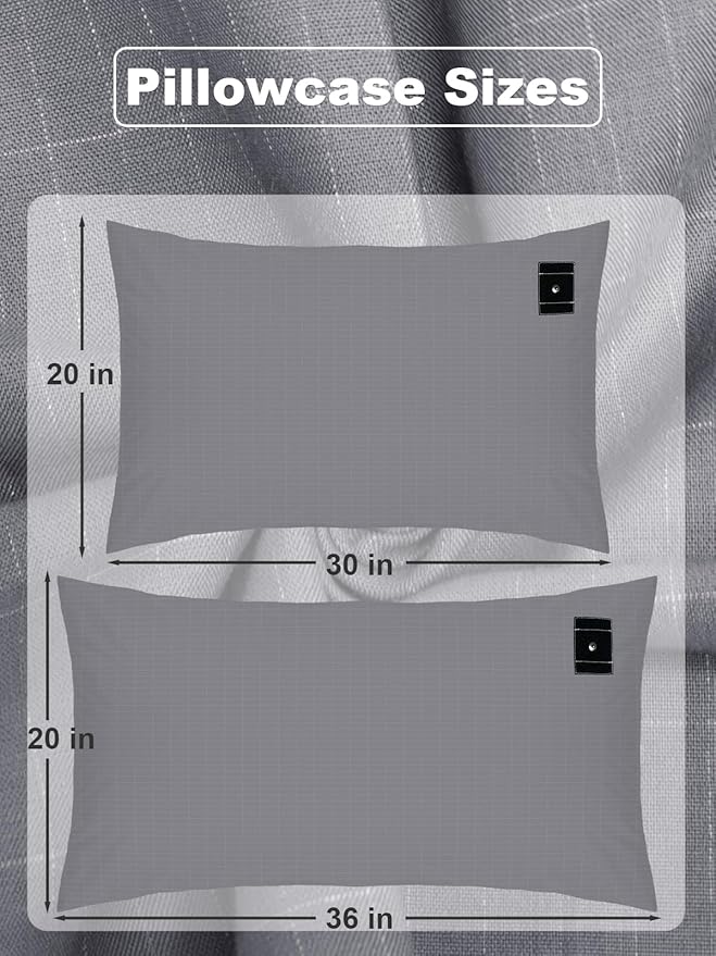YOUBLAO Grounding Pillowcase, 90% Organic Cotton and 10% Silver Fiber Grounding Pillow Case with 15ft Grounding Cord, Gray Sleep Pillow 20x36 inch for Improve Sleep Improving Energy