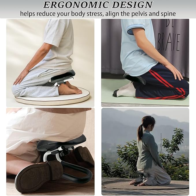 Meditation Bench, Metal Kneeling Stool, Adjustable Height Meditation Chair, Seiza Chair, Prayer Bench with Cushion for Home Studio Portable Non-Slip Yoga Stool
