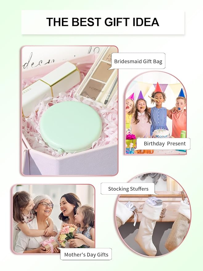 Compact Mirror for Purse, Pack of 6 Double-Sided 1X/2X Magnifying Metal Pocket Makeup Mirrors(Round, Cyan)