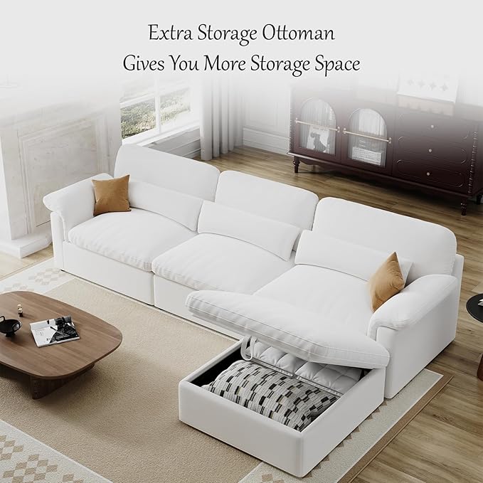 Cloud Sectional Couch, Down Filled Couch, Modular Couches Sofa for Living Room, Minimalist Deep Seat Modern Couches,Sofa Cover Removable,Chenille Fabric (146" 4 Seat+1 Ottoman)