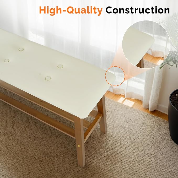 VINGLI Padded Solid Wood Dining Bench 39" Wooden Bench for Entryway, Bedroom, Kitchen & Living Room, with Shoe Rack Storage, Light Brown