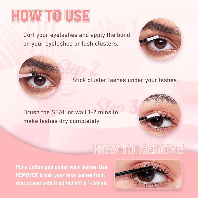 FADLASH Lash Clusters DIY Lash Extensions 80D Eyelash Clusters Cat Eye Cluster Lashes Fluffy Left Right Individual Lashes Cluster Eyelash Extensions Volume 3D Effect (80D-07D, 12-20mm)