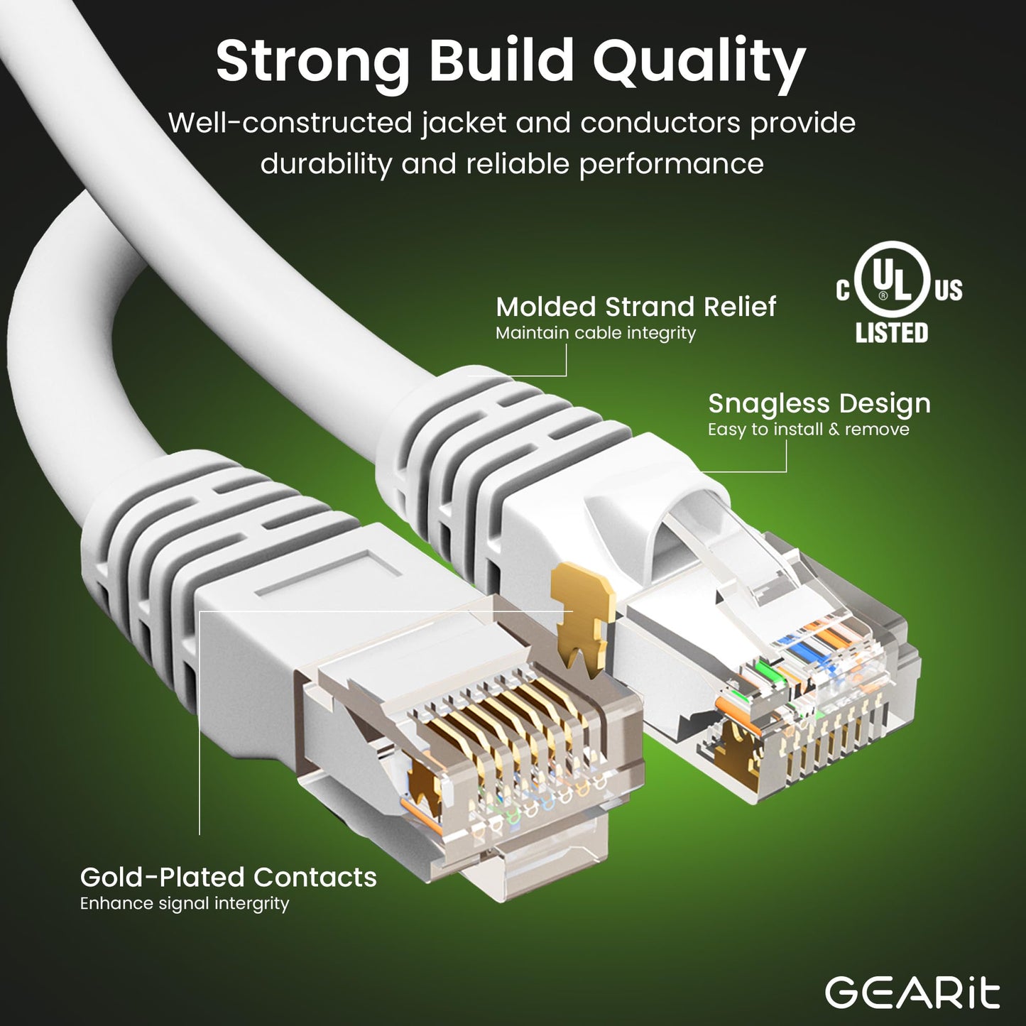 Gearit Cat 6 Ethernet Cable (24-Pack 2 Feet) Cat6 Network Patch, 10Gbps, Rj45, Snagless Cord, Gold-Plated Connectors, Internet F