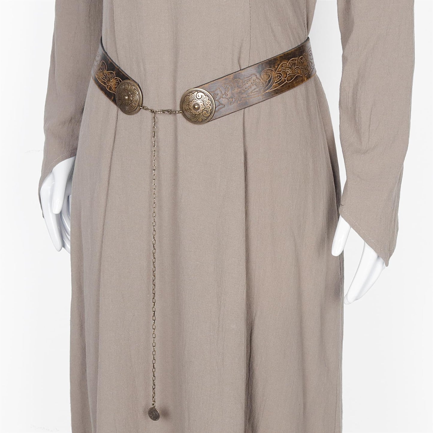 L'VOW Medieval Leather Belt Wide Viking Belt Cowgirl Leather Waist Belt Western Cinch Belt for Women Dresses(Brown,S)