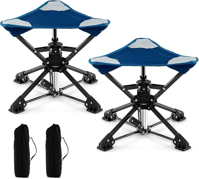 GYMAX 2 Pack 360° Swivel Camping Stool, Portable Folding Stool Seat with Carry Bag, Collapsible & Lightweight for Outdoor Fishing Backpacking Hunting Hiking Travel
