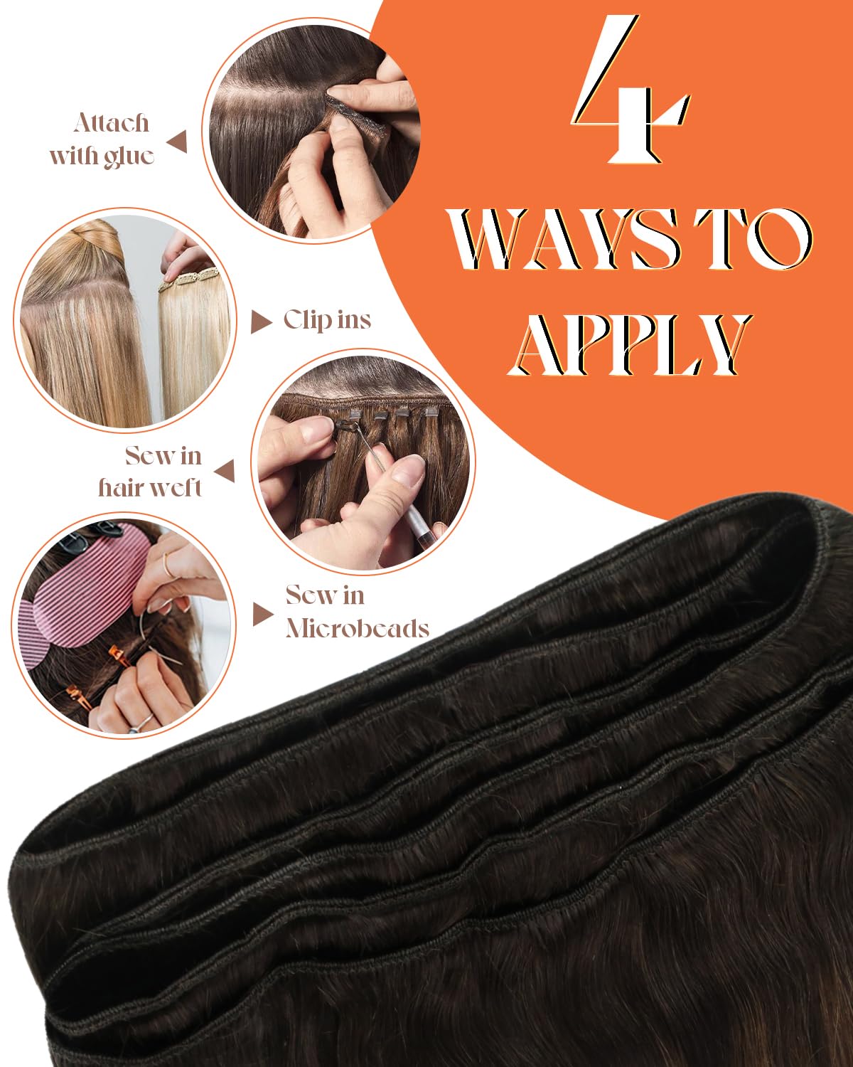 Sunny Hair Sew in Hair Extensions Real Human Hair 135g 22inch Balayage Weft Hair Extensions Human Hair Dark Brown Mix Medium Bro