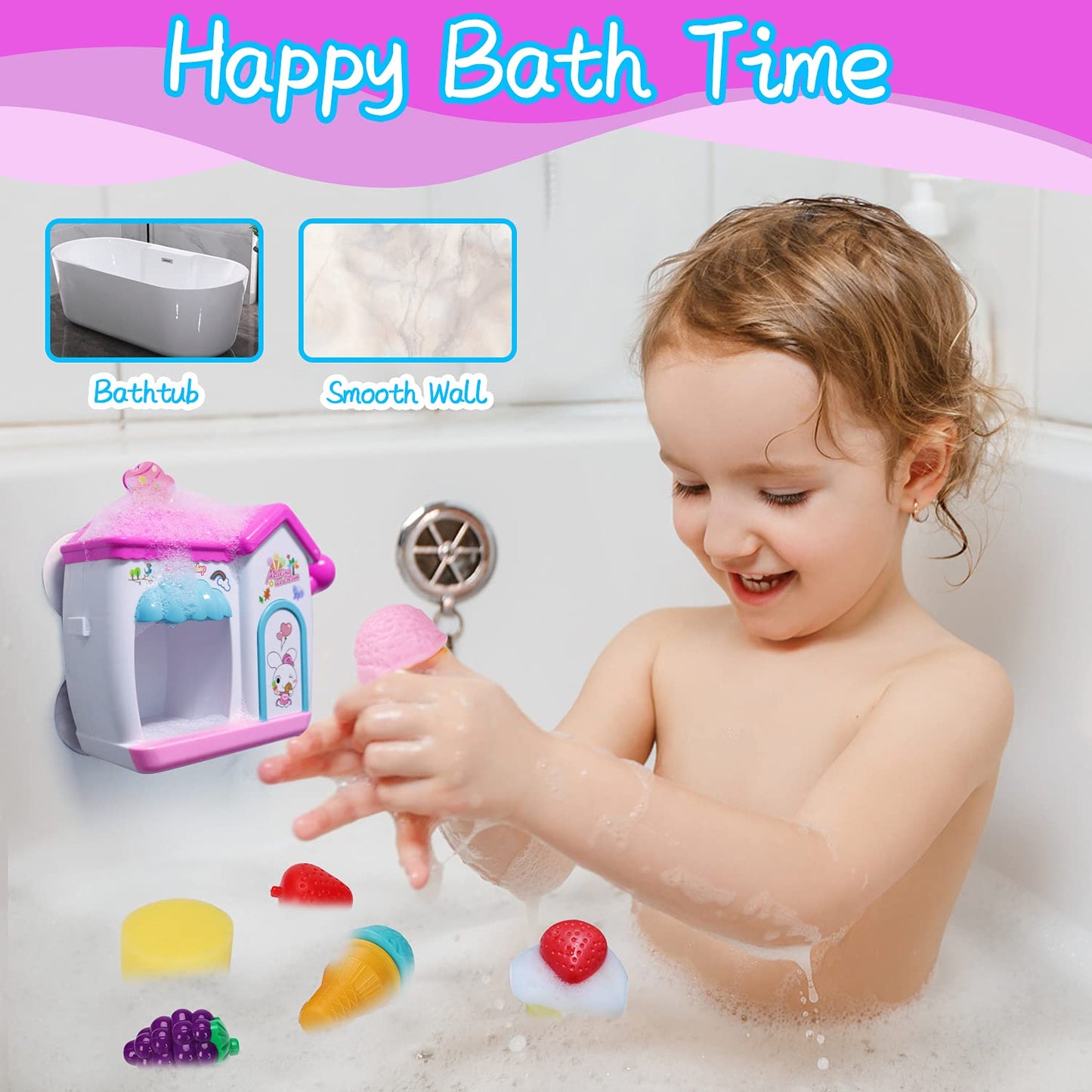 AugToy Bath Toys for Toddlers 3-5 Years, Ice Cream Foam Maker Bath Toys for Kids Ages 4-8, Bubble Pretend Cake Play Set Bathtub Toys Age 3 4 5 Year Old Girls Boys Holiday Birthday Gifts Idea