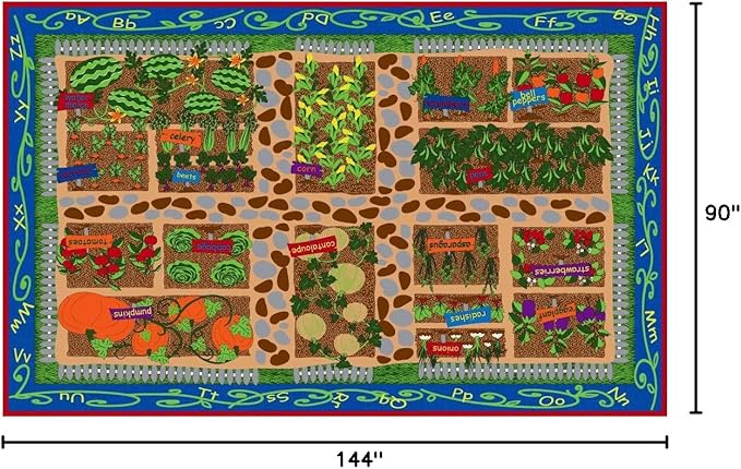 KIDCARPET.COM Garden of Good Health Nylon Area Rug, 7'6" x 12', Multicolored, Educational Classroom Rug, Kids Learning Play Mat | Area Rug for Bedroom or Playroom