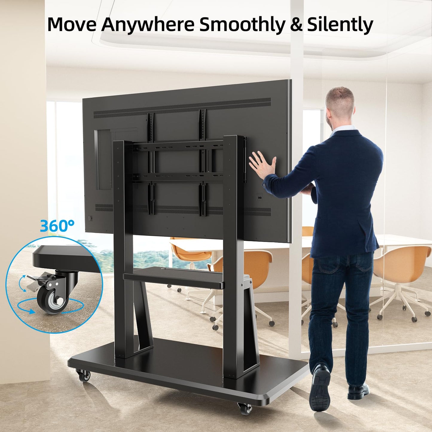 Heavy Duty Rolling TV Mount Stand for 60-105 Inch TVs up to 386 lbs, Smart Board Stand for Interactive Whiteboard, Mobile TV Cart with Storage Shelves on Wheels, Height Adjustable, Max VESA 850x600mm