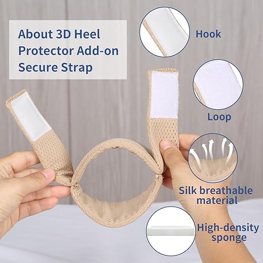 Ehucon Add-on Secure Strap Prevent 3D Heel Protector from Shifting or Falling Off,Relieve Pressure Ulcer Pain-Sold as 2 Count-Khaki（NOT INCLUTE 3D Heel Protector）