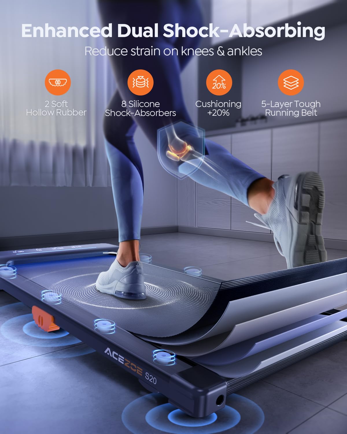 Acezoe Under Desk Treadmill for Home Office, 3 in 1 Walking Treadmill for Home, Portable Walking Running Machine, 265lbs Capacity, 2.5HP Low-Noise, APP/Remote Control