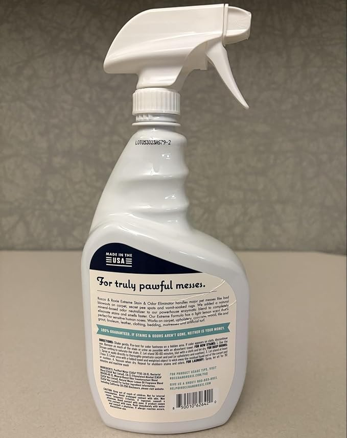 Rocco & Roxie Extreme Stain & Odor Eliminator for Strong Odor, Pet Urine Enzyme Cleaner Destroyer, Stain Remover, Dog Poop and Cat Pee, Enzymatic Carpet Cleaner Spray for Home, Puppy Potty Training