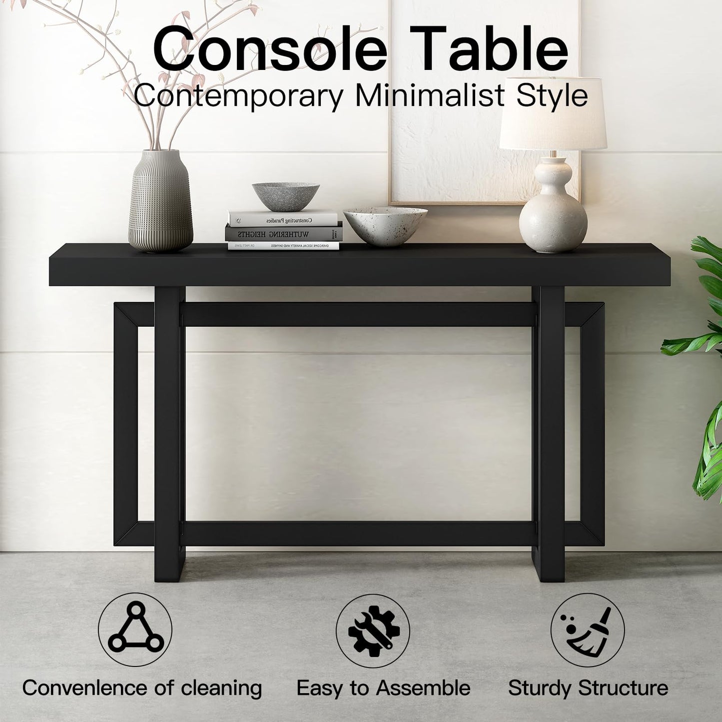 Sailret Solid Wood Console Table, 59.1 Inch, Extra Long Entryway, Table Sofa Table for Entryway, Hallway Living Room, Foyer, Contemporary Minimalist Style, Easy Assembly, Black