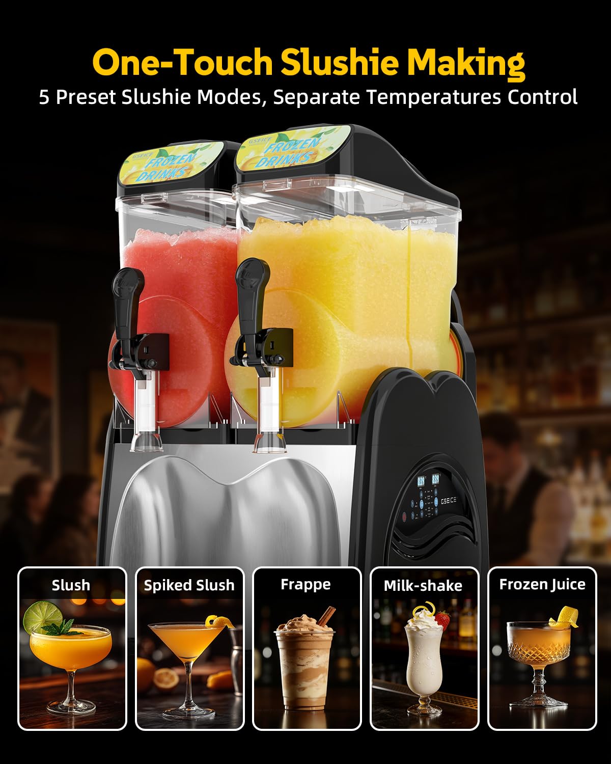 30L Commercial Slushie Machine, 2 Tank Margarita Machine, 80 Grande Cups Slushy Machine with Auto Clean, 8 Gal LED Frozen Drink Machine for Business, Mobile Bar, Party, Restaurant, 800W Fast Cooling