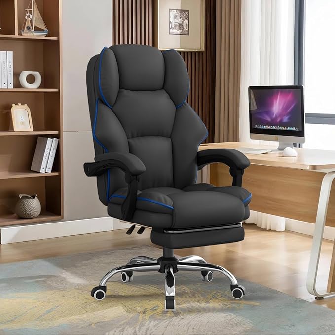 XUEGW Office Chair Executive Desk Chair with Foot Rest, High Back Computer Chair Ergonomic Leather Office Chairs with Wheels