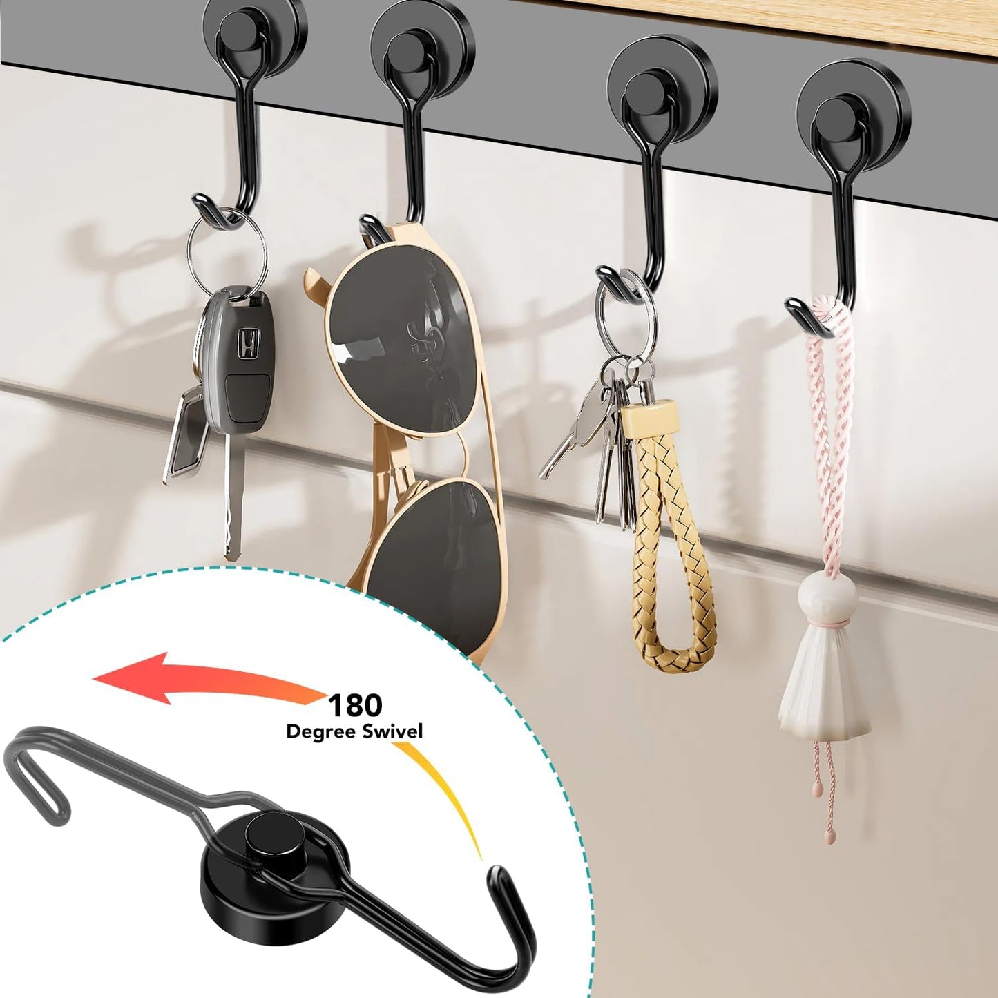DIYMAG Black Magnetic Hooks 120LBS Strong Magnetics Heavy Duty 2026 Cruise Ship Essentials Magnets with Metal Hook for Hanging Refrigerator Home Kitchen Office, 8Pack