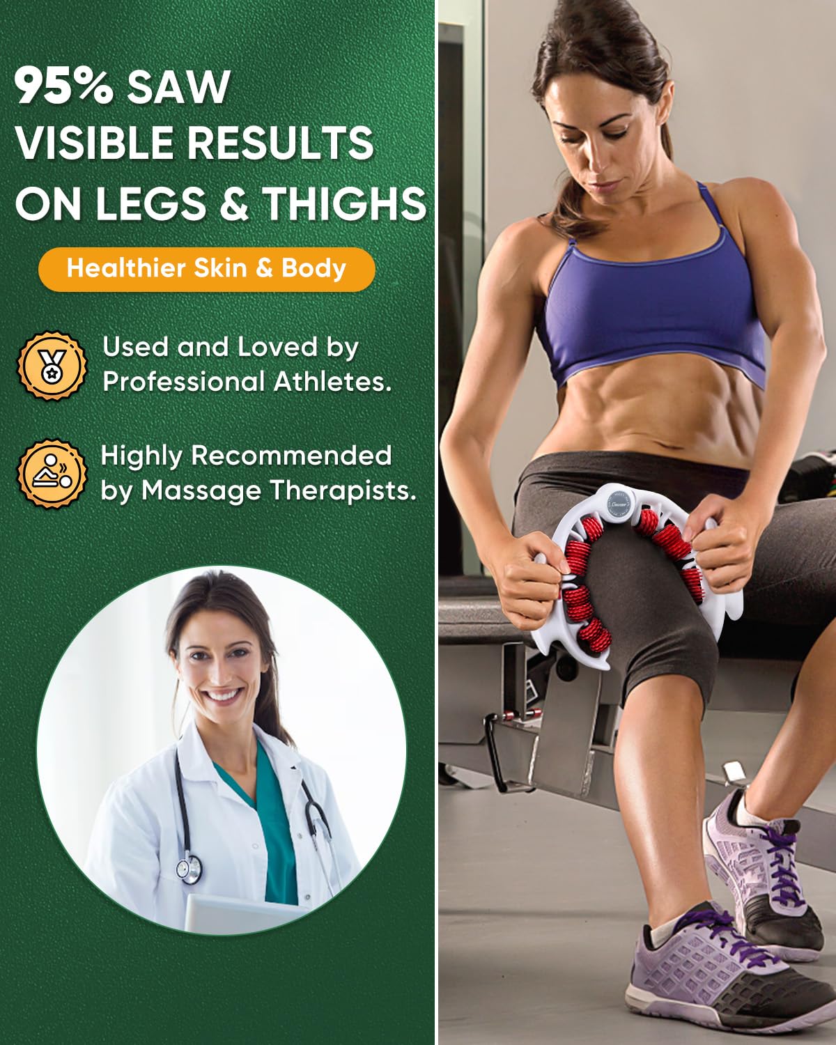 ONUEMP Cellulite Remover for Legs, Cellulite Massager Roller Muscle Roller, Fascia Massage Tool Thigh, Calf, Leg Massager - Anti-Celulitis, Lymphatic Drainage, Body Sculpting, Deep Tissue Pain Relief