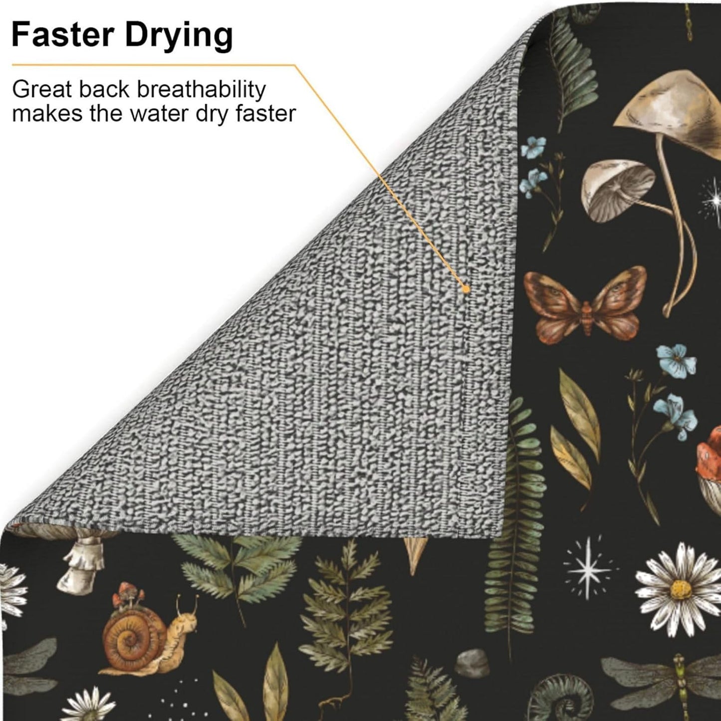Dish Drying Mat Vintage Mushroom Leaf Forest for Kitchen Counter Absorbent Dishes Drainer Microfiber Small 16x18 Inch