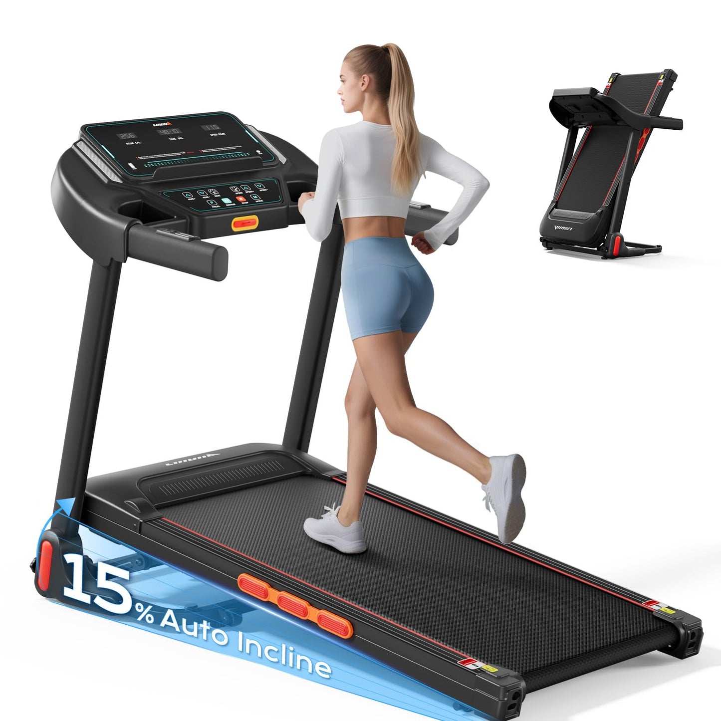 LIJIUJIA Treadmill for Home,Treadmills with 0%-15% Auto Incline,3HP Brushless,300 LBS,LED Display,Pulse Monitor