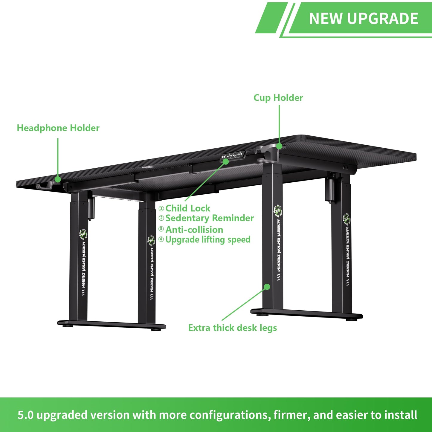 X-WIN Electric Height Adjustable Standing Desk, 71" x 31.5" Inch 4-Leg Ergonomic Sit to Stand Desk for Home Office, Powerful Dual Motor Work Desk with Locking Wheels, Carbon Fiber Textured Black