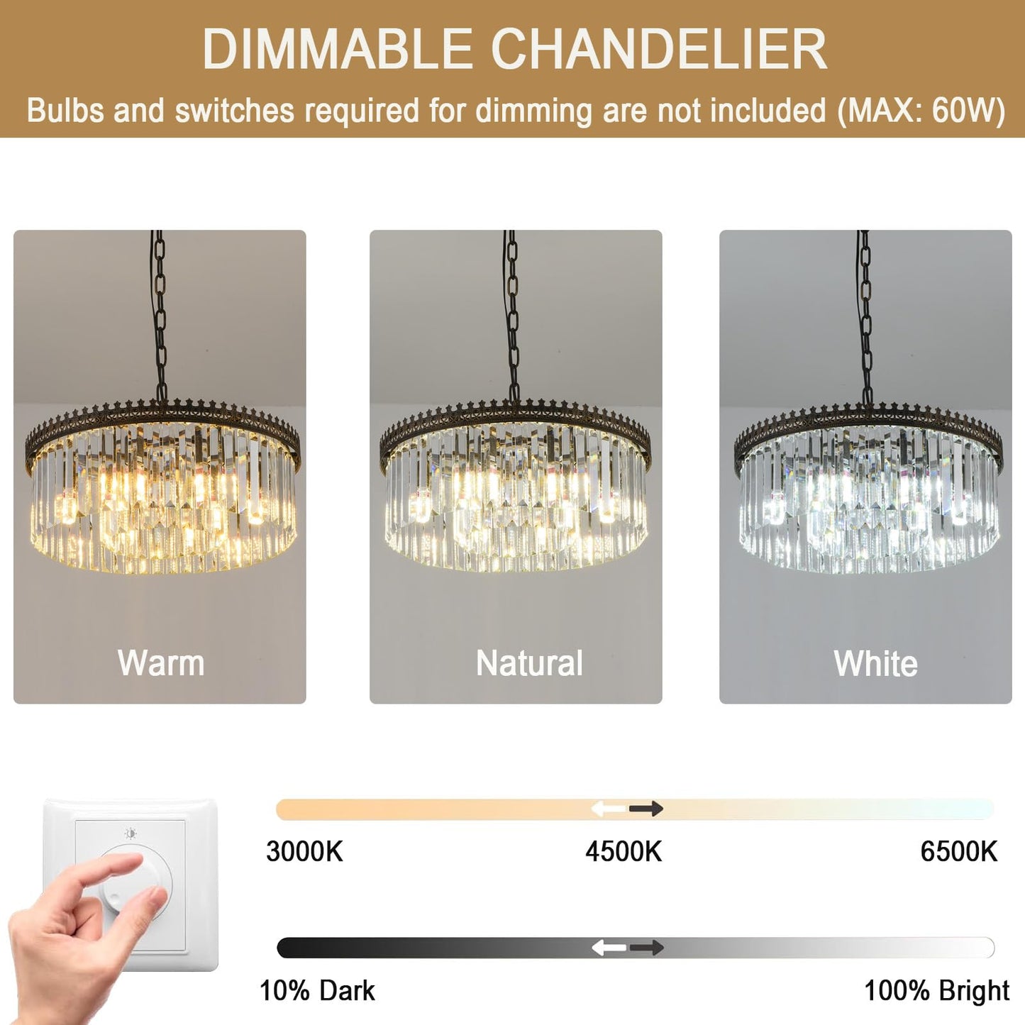 ELGOBST 6-Light Crystal Chandelier, 19.7" Modern Farmhouse Crystal Light Fixture, Vintage Antique Bronze Round Hanging Lighting Fixture for Dining Room Foyer Living Room Entryway
