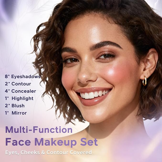 Glam Code Makeup Palette for Face, All in One Cosmetics Pallet for Women & Girls, Travel Size Make Up Palette Includes Eyeshadow, blush, Highlighter, Contour Powder, Concealer & Mirror, 01