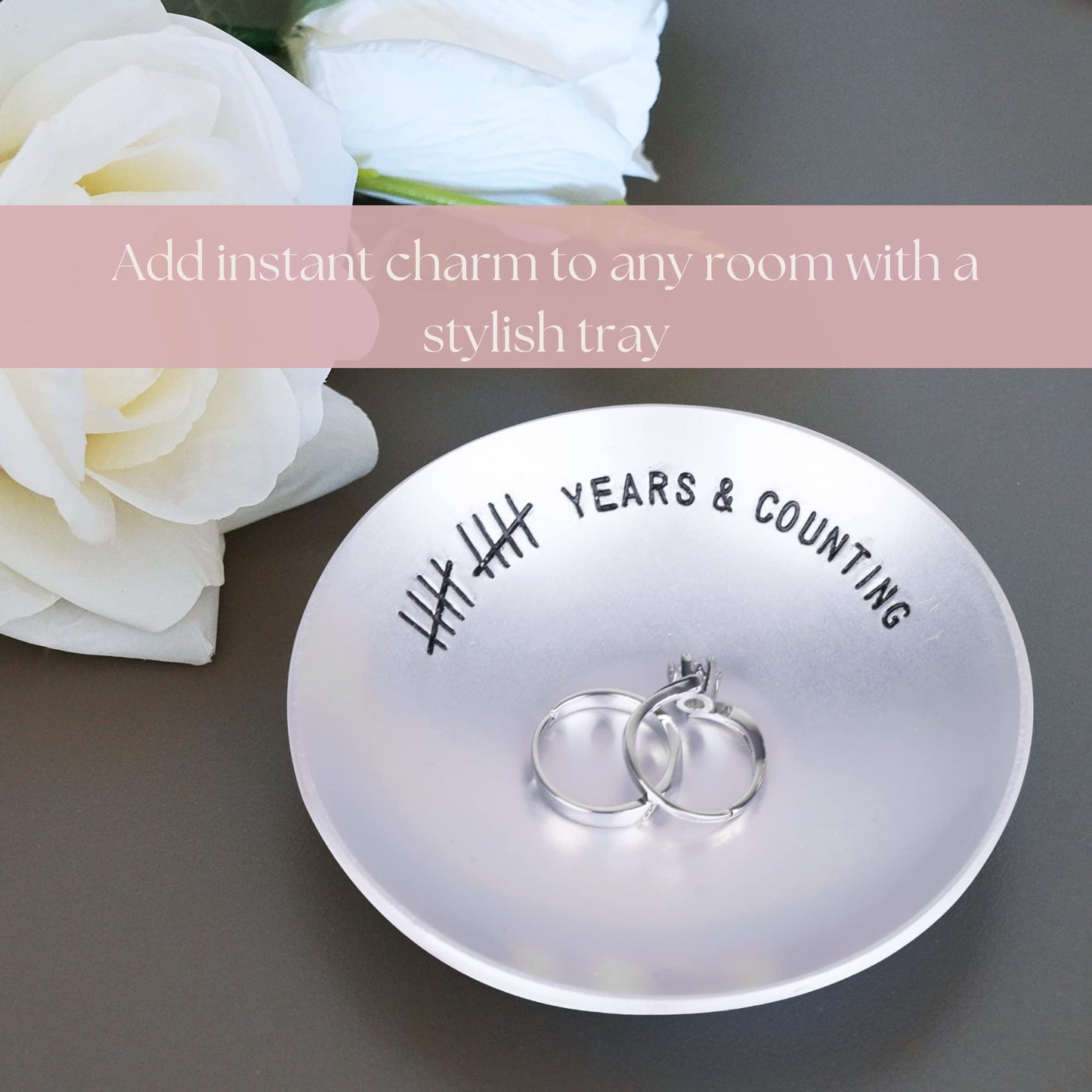 PureRejuva 10th Anniversary Tin Gifts – 4 In., Engraved, Aluminum Wedding Ring Holder Dish & Gift Box – 10 Year Wedding Gift for Him & 10 Year Anniversary for Her Smooth Style