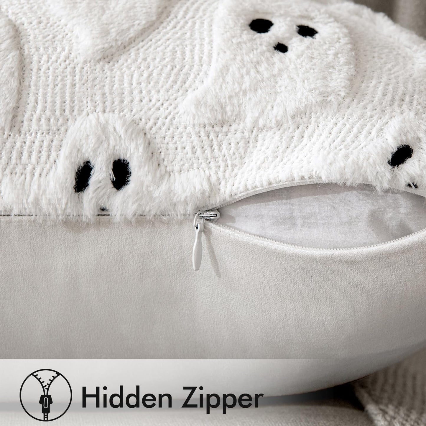 MIULEE Halloween Pillow Covers Cute Ghost Spooky Throw Pillows Set of 2 Soft Plush Faux Fur Decorative Cushion Covers for Couch Sofa Bed Porch Living Room Halloween Decor 18x18 inch White
