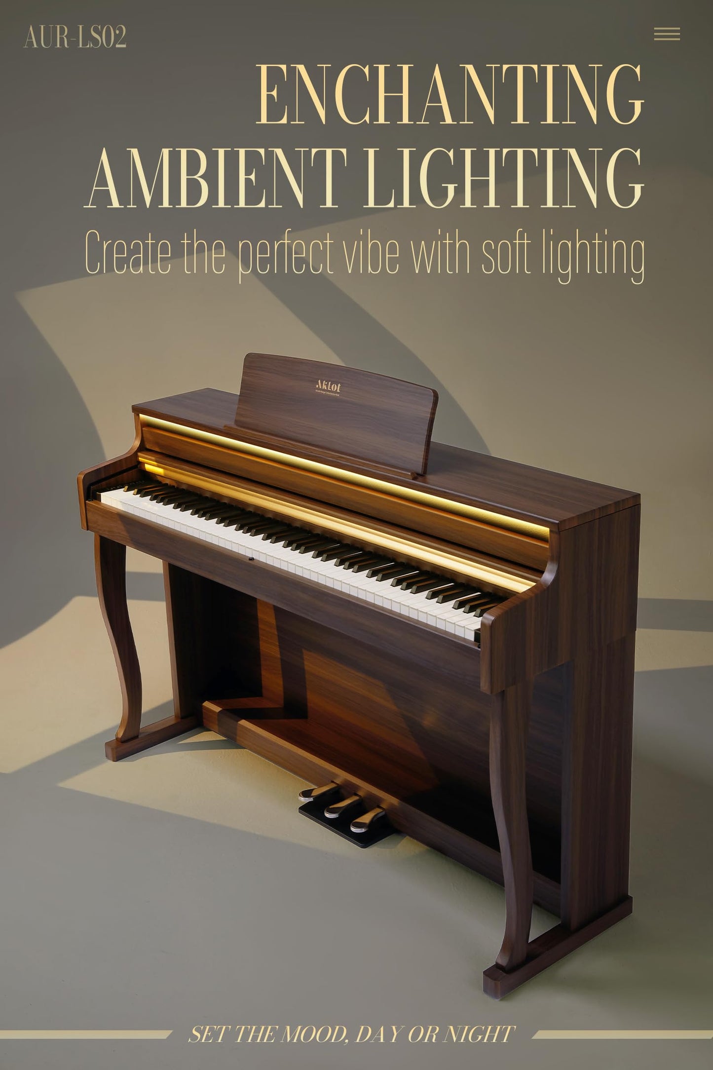 Aklot Upright Digital Piano Keyboard: 88-Key Graded Hammer Action Weighted Keyboard With Ambient Light, Triple Pedal, Usb-Midi,