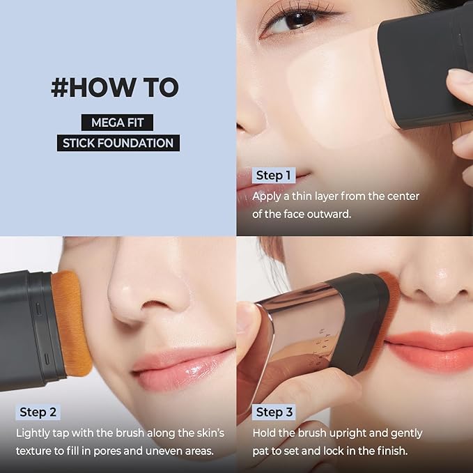 Mega Fit Master Glow Stick Foundation with Brush, 120H Long Lasting Radiant Coverage, All-in-One Stick for Easy Application, K-Beauty, Shade 21, 0.56oz (01N Beige)