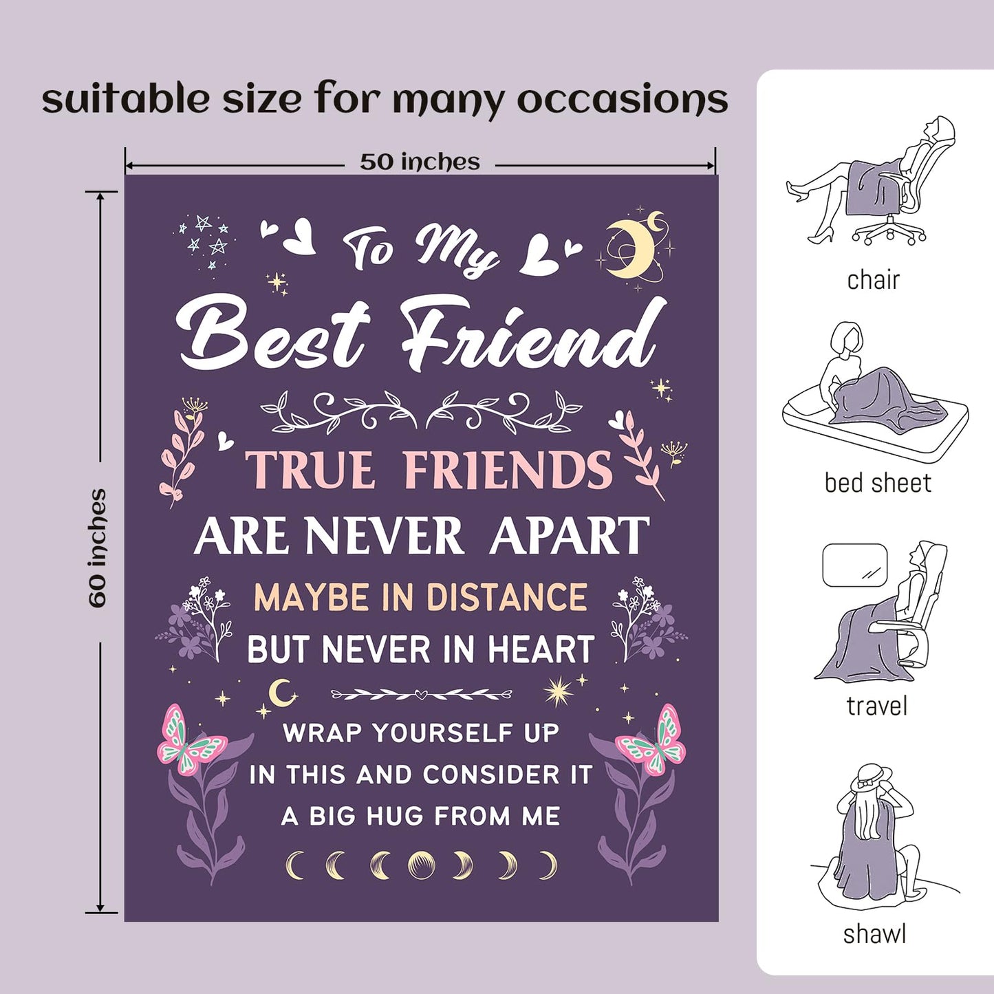 Best Friend Blanket Gifts on Christmas, Friendship Blanket Gifts for Women, Work Bestie, BFF, Soul Sister, for Women Friends on Mothers Day, Birthday, Xmas, to My Friend Throw Blanket, 60"x50"