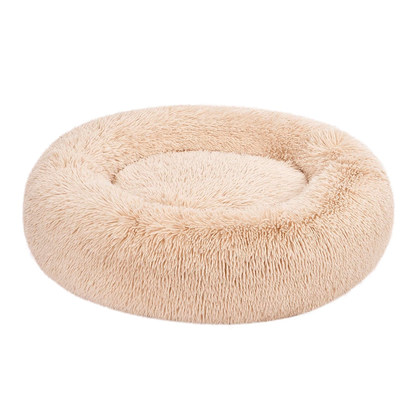 Amazon Basics Donut Pet Bolster Faux Fur Bed for Dog, Beige, 36" x 36"
