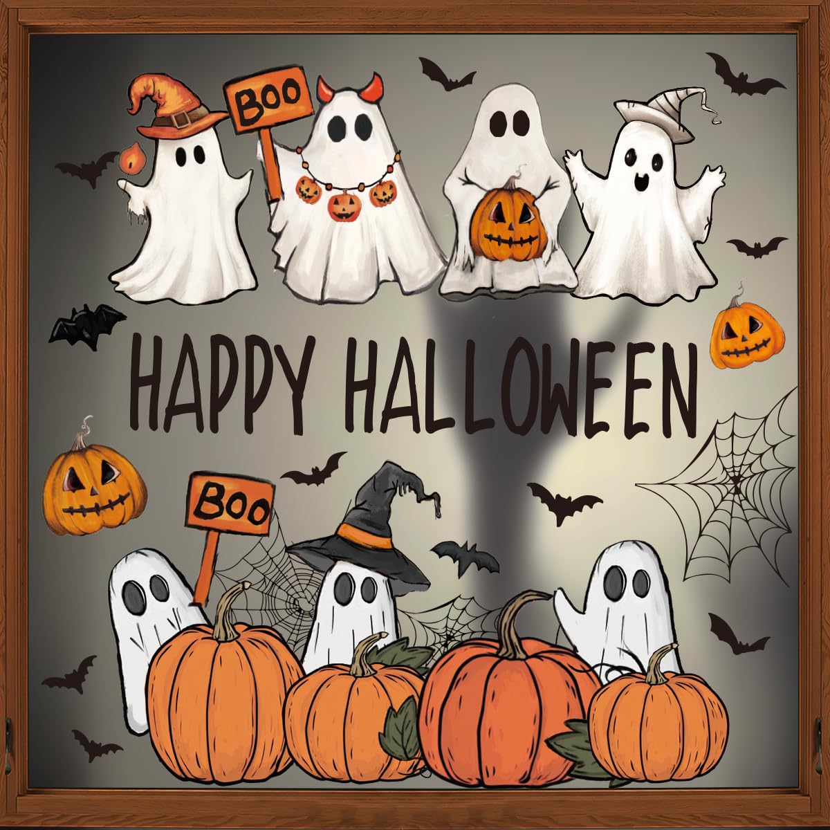 Horaldaily 28 PCS Halloween Window Cling Sticker, Ghost Pumpkin Cat Bat Home Party Supplies Shop Window Glass Display Decoration
