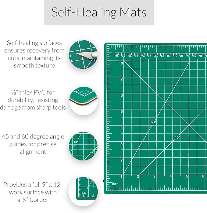 WA Portman 9x12 Inch Self Healing Cutting Mats for Crafts – Fabric Cutting Mat with Precision Craft Knife, 10 Hobby Knife Blades & Metal Ruler 12 Inch Cork Backed Ruler – All-in-One Craft Kit