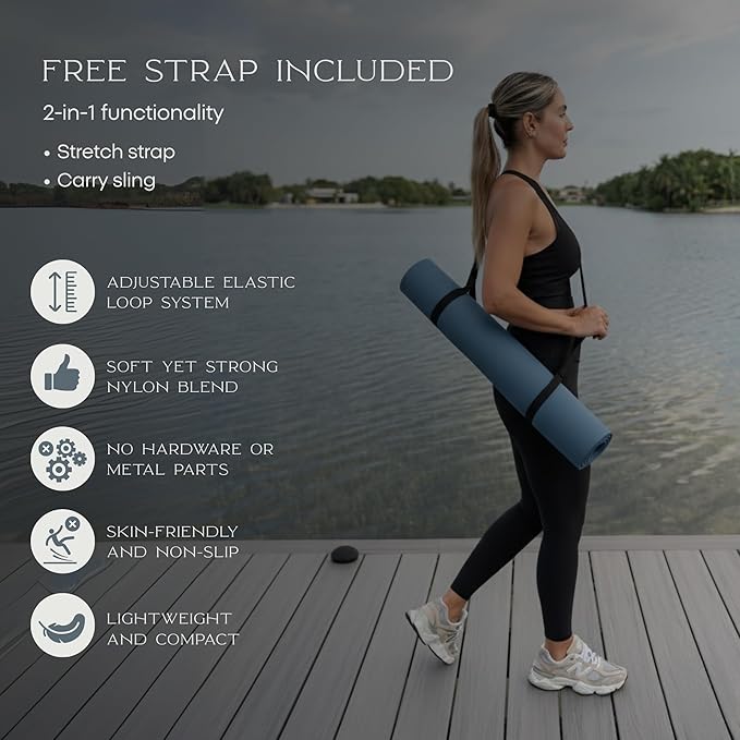 FFLLOOWW Body & Soul Non-Slip Yoga Mat, 4.5mm Natural Rubber Exercise Mat with Carry Strap – Anti-Sweat, Eco-Friendly Mat for Yoga, Pilates, Home Workouts
