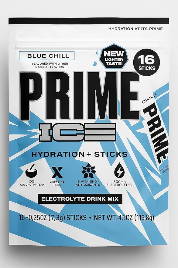 PRIME HYDRATION ICE Sticks, Hydration Powder Single Serve Sticks, Electrolyte Powder On The Go, 250mg BCAAs, B Vitamins, A...