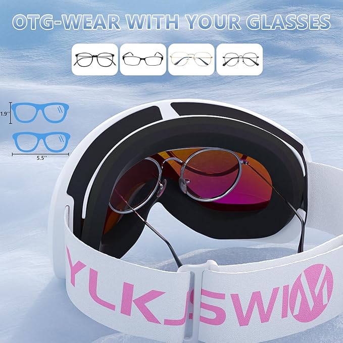 Ski Goggles for Men Women, OTG Snow Goggles, UV Protection Snowboard Goggles for Adult & Youth, Snowmobile, Sledding