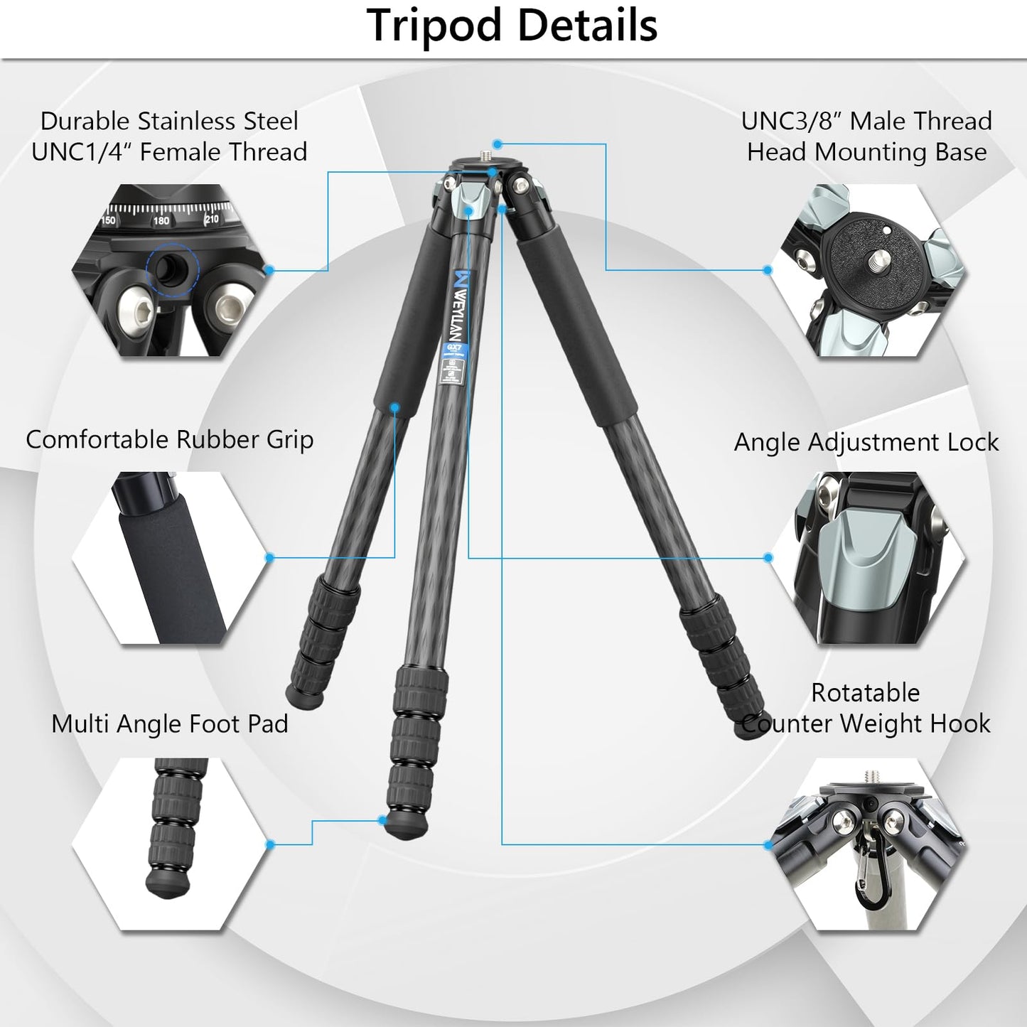 Carbon Fiber Heavy Duty Tripod WEYLLAN 81'' Professional Tripods for Camera, 10-Layer Carbon Fibre Tube, 32.5mm Leg with Low Profile Tripod Ball Head for Canon Nikon Sony, DSLR SLR Digital Camcorder