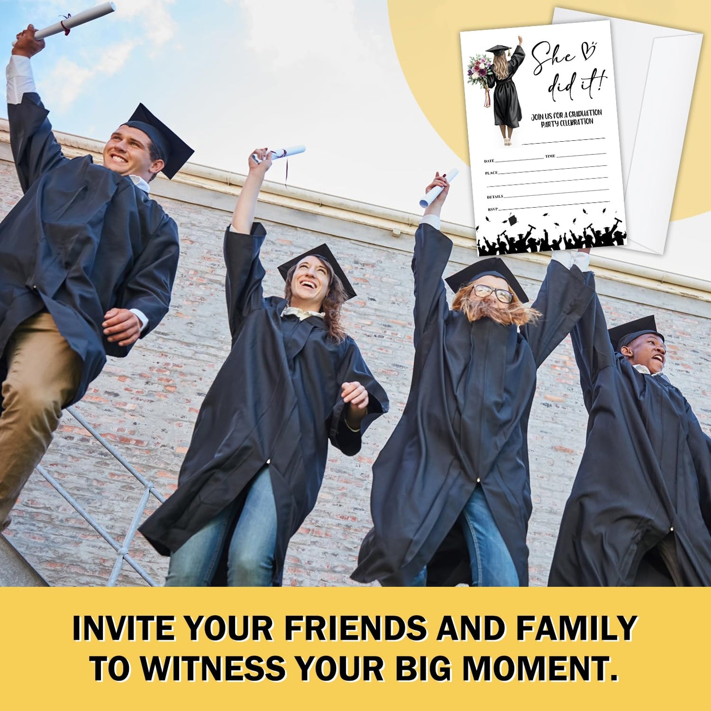 She Did It Graduation Invite Cards, 20 Graduation Invitations with Envelopes Congrats Grad Graduation Party Supplies for University College or High School Celebration Announcement Party Decor -FS388
